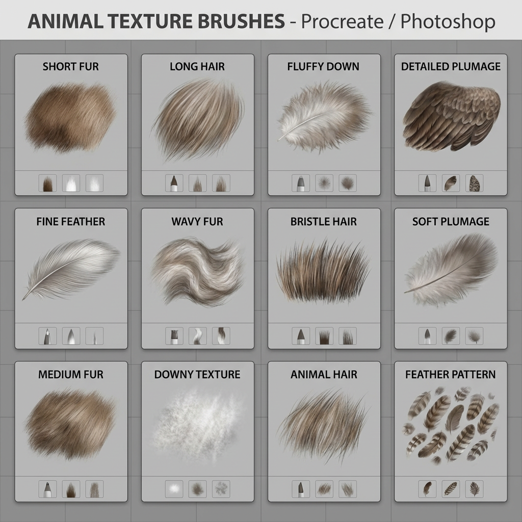 动物皮毛羽毛笔刷 - Procreate笔刷预览效果