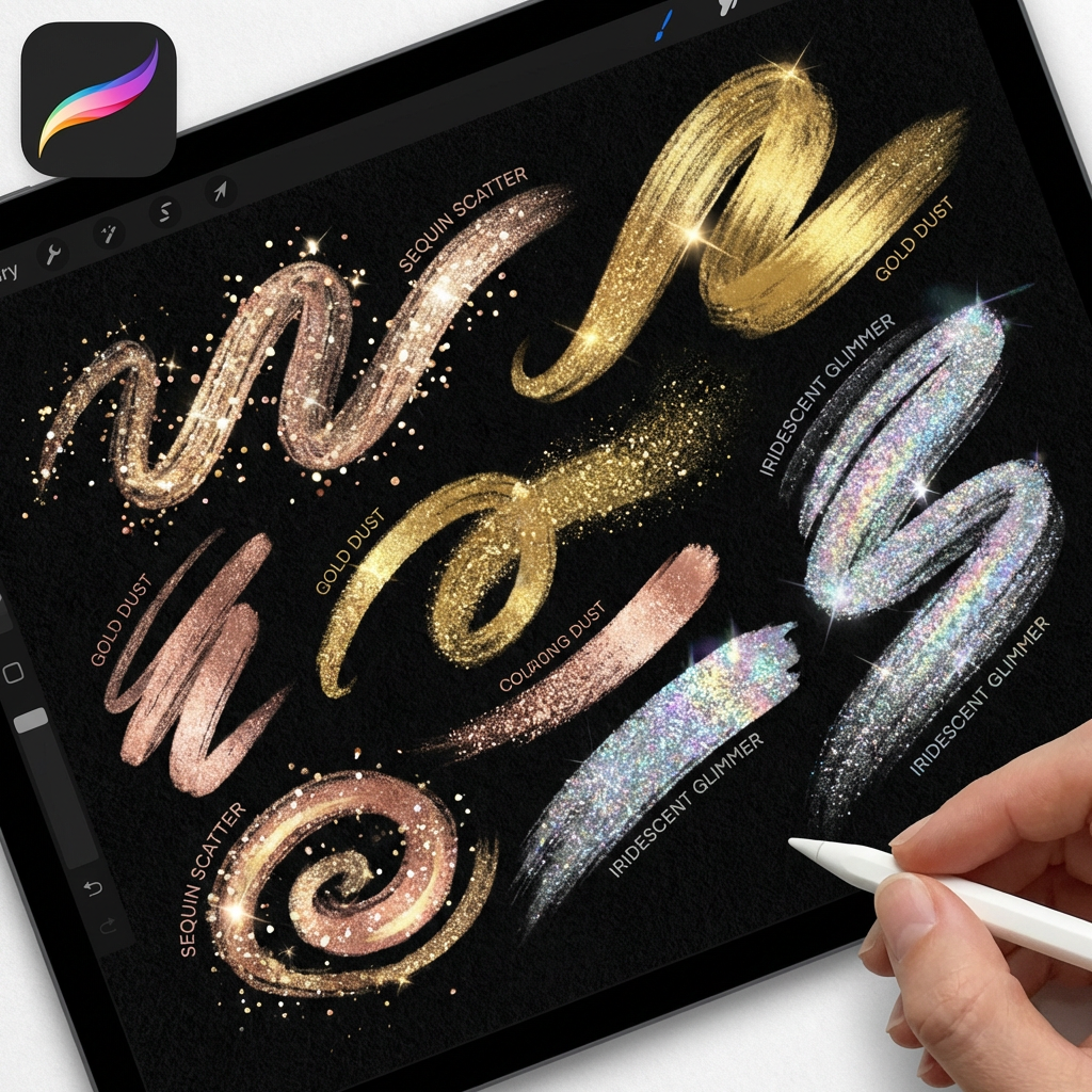 魅力亮片金粉笔刷套装 - Procreate笔刷预览效果