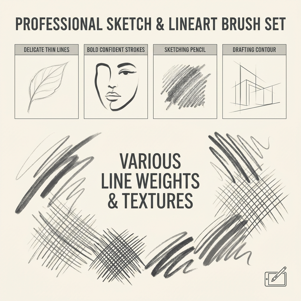 线稿起稿笔刷 - Procreate笔刷预览效果